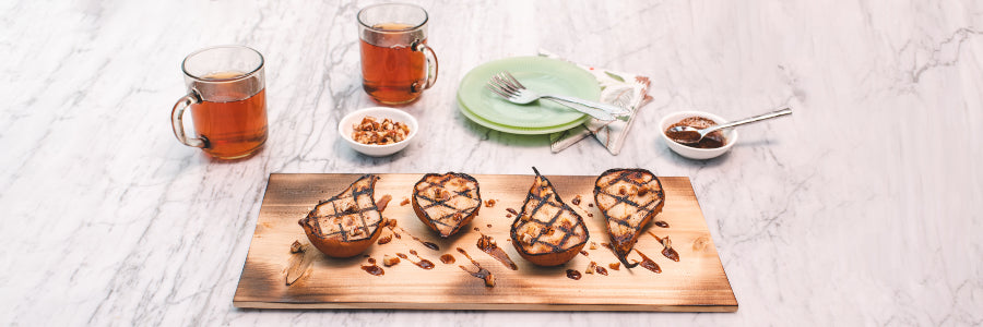 Grilled Cinnamon Maple Pear With Candied Pecans