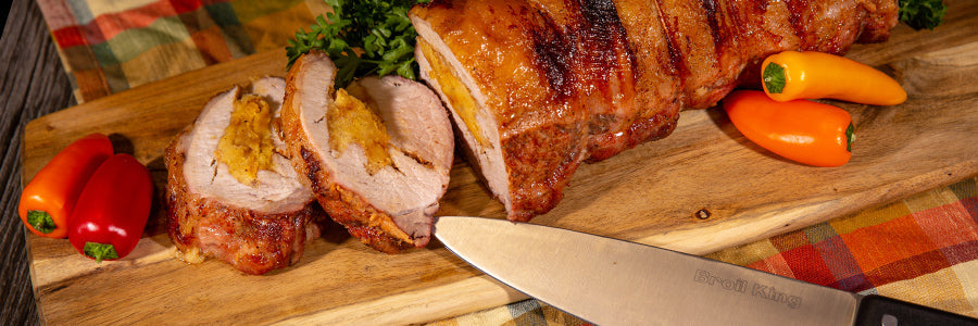 Cornbread Stuffed Rotisserie Pork Loin