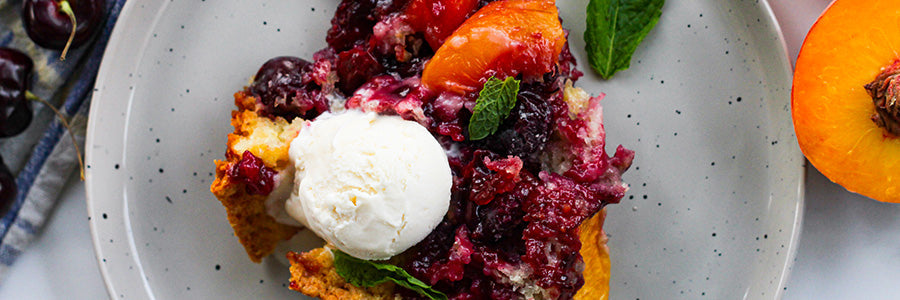 Smoked Cherry Peach Cobbler