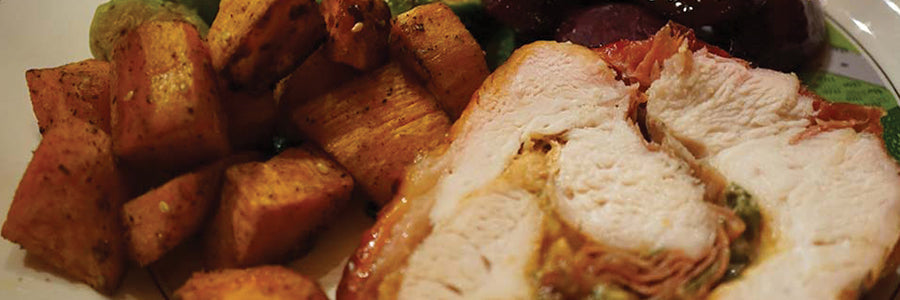 Turkey Breast Stuffed With Brie Cheese, Apple Butter, Sage And Proscuitto