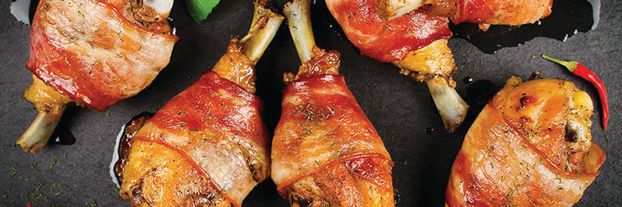 Bacon Wrapped BBQ Chilli Drumsticks With Salsa